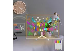MASSHOMI LED Note Board with Color Message Dry Erase Board with Light Up Stand Warm White Dimming 7 Color Markers Painting Kid Bedroom Dormitory Coffee Bar Decoration(7.8 * 11 inch)