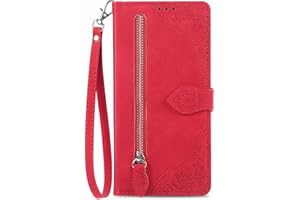 NEXCURIO Étui à Rabat Coque Folio pour Apple iPhone XR Housse de Protection Flip Cover Case en Cuir PU Portefeuille avec Cordon et Porte Cartes Femme Fleur - Rouge
