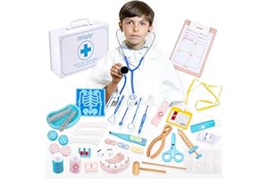 Green Series Valigetta del Dottore in Legno per Bambini – 39 Pezzi Completi – Gioco di Ruolo da 3+ Anni con Strumenti Medici e Dentista – Valigetta 26 x 18 x 8 cm, GS9931