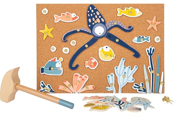 Small Foot Jeu de marteaux en Bois Vie Marine, avec Un Grand Choix d'éléments à Motifs, Art. 12263, Petit