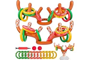 BUKBAS 2 Set Weihnachten Aufblasbares Ringwurfspiel, Aufblasbares Geweih Ring Wurf Spiel Set, Ring Toss Game Rentiergeweih Weihnachten Spiel, Party Requisiten Gastgeschenke Stocking Filler Games