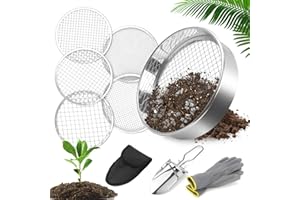 CHRI 5 in1 Gartensieb aus Edelstahl, Kompostsieb Erdsieb 20 cm mit 5 Austauschbare Siebeinsätze Ø 3,6,9,10,12 mm Gartensieb Erde Durchwurfsieb für Erde, Kompost, Saatgut