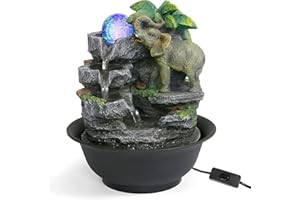 Dyna-Living Indoor Water Fountain with LED Light Upgrade Switch Indoor Water Features Waterfall Elephant Indoor Fountains for Home Decoration Meditation Relaxation