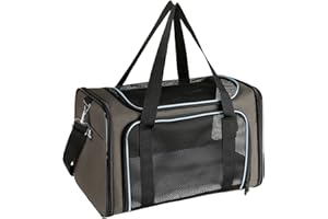 X-ZONE PET Airline Approved Pet Carriers,Soft Sided Collapsible Pet Travel Carrier for Medium Cats and Puppy (Medium, brown&blue)