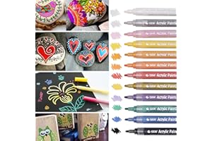 DealKits 12 Farben Acrylstifte, Wasserfeste Stifte Steine Bemalen Set, Acrylstifte für Steine Scrapbooking DIY Fotoalbum Hochzeit Gästebuch Holz Ostern Basteln Leinwand, Permanent Marker Stifte