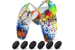 playvital Cover Controller per ps5,Custodia Protettiva Skin Silicone Antiscivolo per ps5 Joystick&6 Copri Levette Analogiche-Compatibile con Base di Ricarica-Spruzzi di Inchiostro Colorati