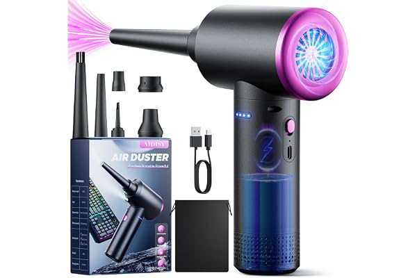 Aidisy Souffleur Air Comprimé- 100000 TR/Min de Pulvérisation d’Air Comprimé avec Batterie 9000mAh, Kit de Nettoyage de Clavier d’Aspirateur à 3 Vitesses avec Lumière LED pour Le Nettoyage de PC