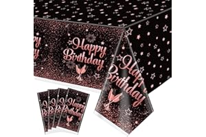 QUERICKY 4 pacchetti di tovaglie oro rosa di buon compleanno, 130 x 220 cm nero e oro rosa rettangolo copritavolo per uomini donne ragazzi ragazze compleanno decorazioni di partito Forniture