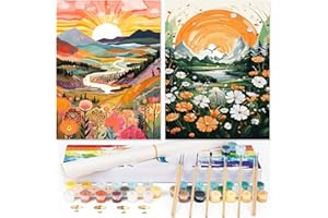 gelrovaled Pintar por Numeros Adultos, DIY Pintura por Números, Kit de Pintura al óleo de Lienzo DIY para con Pinceles, Pigmento Acrílico, 2Pack 30 x 40cm, Sunrise Mountains