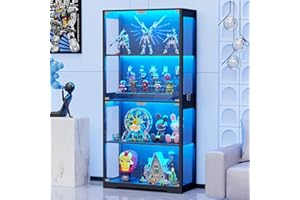 BROTTAR Display Cabinets with Glass Doors & 3 Color Lights, 4 Tier Curio & Bookcase Storage Cabinet for Living Room, Glass Display Cabinet for Collectibles, Trophy, Books, Black