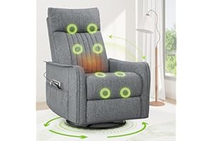 sisolos Recliner Armchairs 3-In-1 Recliner sofa with Massage & Heat, 360° Swivel Rocking Chair with Padded Cushion, Armchair for Living Room with Adjustable Leg Rest and Reclining Functions