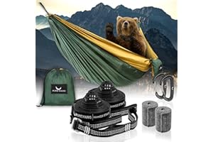 PURE HANG Premium Camping Hängematte Outdoor 2 Personen aus Nylon Fallschirmseide für Reise, Travel, Garten mit Befestigung Aufhänge Set | 300kg Belastung (Dunkelgrün)