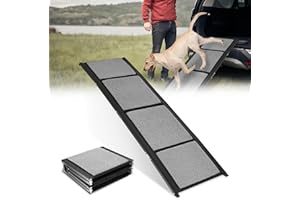 Eikuavons Hunderampe Auto Klappbar 170x44cm, Faltbare & rutschfeste Hundetreppe Auto & SUV bis 80kg, Aluminium Rampe mit Schlingen-Teppich Oberfläche, Leicht & Stabil, Hund Rampe Grau