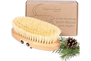 Stephanie Franck Beauty – Body Dry Brush - Spazzola Esfoliante e Stimolante per Massaggio a Secco - 100% Vegana - in Fibre di Tampico Rigide e Legno di Faggio FSC - Senza Plastica - Made in Germany