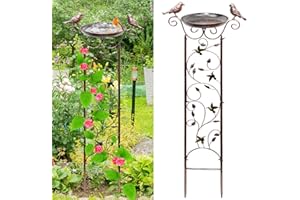 Giyiprpi Bain d'oiseaux avec treillis pour plantes grimpantes - En métal - 100 cm - Abreuvoir pour oiseaux d'extérieur - Abreuvoir pour oiseaux - Grand bain d'oiseaux avec fer antique amovible (A)