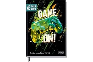 ‎HÄFFT Schulstuff Schüler-Timer 2025/2026 A5 - organisiert durchs neue Schuljahr - Flexocover Schülerkalender, Schülerplaner, Hausaufgabenheft "Game On" - nachhaltig & klimafreundlich