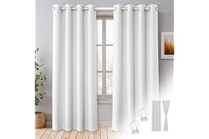 Cozyor Blickdichte Vorhänge Gardinen 2er Set mit Magnet-Raffhalter Thermogardine gegen Kälte, weiß Purity, Gardine mit Ösen für Schlafzimmer, Wohnzimmer, Kinderzimmer 160x135 cm