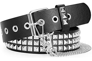 WERFORU Cinturón de cuero con remaches punk rock metal remaches cinturón para mujer hombre punk gótico cinturón de cuero para pantalones vaqueros