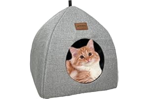 Whiwhi Cama tipo cueva para gatos para interiores con cojín extraíble lavable plegable portátil para gatos 33 x 33 x 35 cm