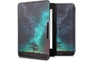 kwmobile Etui z klapką kompatybilne z Amazon Kindle Paperwhite - Etui na czytnik eReader (dla modeli do 2017) - Galaxy Tree Meadow Niebieski Szary Czarny