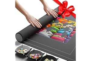 Newverest Jigsaw Puzzle Mat Roll Up, Saver Pad 139.7 x 90.2 cm Portable Keeper Up to 3000 Pieces with Non-Slip Rubber Bottom and Polyester Top + 3 Puzzle Sorting Trays, Travel-Friendly Storage Bag