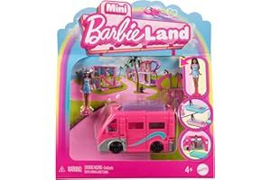 Barbie Mini BarbieLand Doll & Toy Vehicle Set, 1.5-inch Barbie Doll & DreamCamper with Working Doors & Color-Change Pool, HYF39