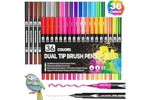 KAZATE Dual Brush Pen Set 36 Farben Filzstifte Set Dicke und Dünne Stifte Set für Erwachsene und Kinder Doppelfasermaler Pinselstifte für Handlettering Kalligraphie Malen Mandala
