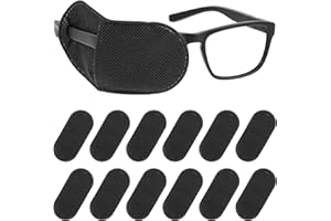 YQQYG Augenklappe Medizinisch 12 Stück, Schwarz Brillen-Augenklappe, Wiederverwendbare Augenklappe für Erwachsene zur Abdeckung des linken oder rechten Auges bei Amblyopie und Strabismus