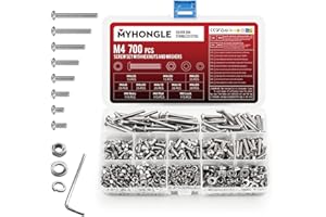 MYHONGLE 700 Pcs M4 Screws Set, Bolts and Nuts, Assorted Nuts and Bolts Sets, Hex Socket Head Cap Screw with Washers, Pan Round Head Machine Screws Assortment Kit(700Pcs M4)