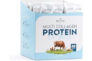 REVIVE NATURALS Multi Collagen Hydrolyzed Protein Powder (400g) Types I, II, III, V & X - Grass Fed Bovine (Peptan®), Wild Caught Fish (Naticol®), Free Range Chicken & Eggshell Collagen. (40 Packets)