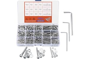 JINZEYOU 540 Stk M3 M4 M5 Zylinderschrauben mit Muttern Unterlegscheiben Set, Edelstahl Sechskopf Fahrrad Gewindeschrauben Muttern und Unterlegscheiben, Innensechskant Schraubensortiment Set