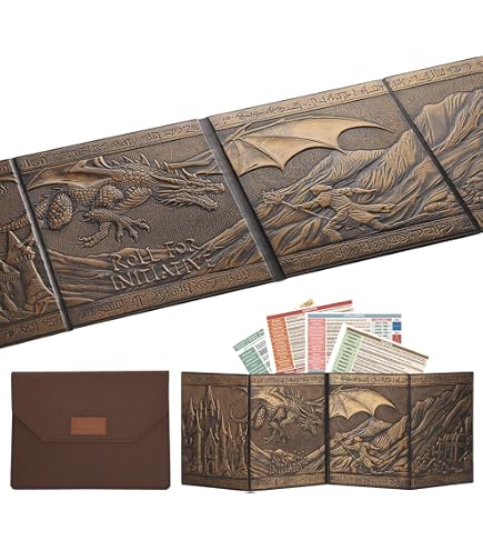DNDND DM Screen 3D Dragons embossés en similicuir avec 4 poches à 4 panneaux, écran DND Master avec superbe étui cadeau à rabat pour D&D Donjons et