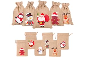 DERAYEE 12 Pieces Line Jute Drawstring Gift Bag Christmas Party Burlap Bag Candy Pouch Snack Sack for kids Xmas Party Favors