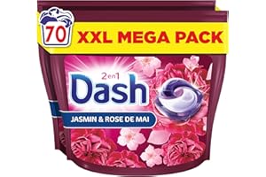 Dash 2en1 PODS, Lessive En Capsule, 70 Lavages, Jasmin Et Rose De Mai, 3 SEMAINES DE FRAÎCHEUR* AVEC L’ADOUCISSANT LENOR, Fabriquée En France, Dash 2in1