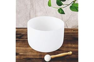Leize Crystal Singing Bowl D Note Sacral Chakra Navel Chakra White 10" with Heavy Duty Carrying Case Suede Striker