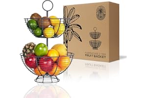 REGAL TRUNK & CO. Regal Trunk, cesto di frutta a ripiani per conservare e organizzare verdure, uova e altro ancora, per bancone o appendere, FH2T01 Agriturismo a 2 livelli Marrone opaco Farmhouse 2 Tier