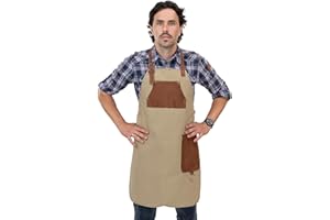 Angus Stoke Hayden Tablier de cuisine en toile de qualité supérieure et cuir véritable – Tablier de barbecue variable avec sangles en cuir – Tablier pour cuisine, barbecue et barista – Hayden, Toile