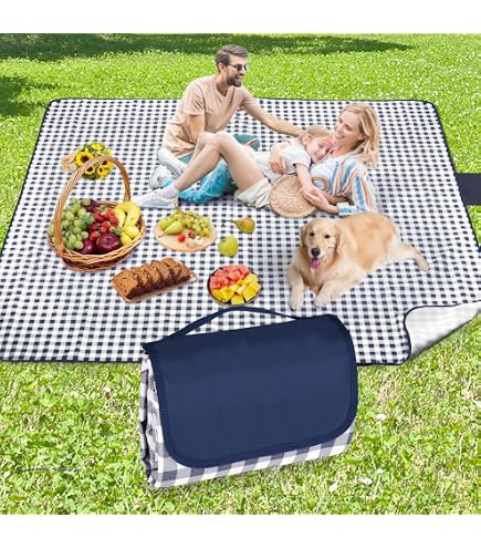 Couverture Pique-Nique Imperméable 200x200 Cm – Tapis Plage Léger Anti-Sable, 3 Couches Confort, Pliable Avec Poignée Pour Camping Et Extérieur