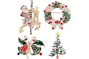 FESDMOH 4 Piezas Broche de Navidad para Mujer, Navidad Broche Pin, Broche de Navidad de Cristal, para Mochilas, Gorros, Chaquetas, Adornos para Disfraces Navideños