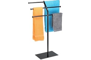 Relaxdays freestanding Towel Rack with 3 Rails, 3 Bars for 6 Bath Sheets, Bathroom 3-Tiered Stand, Made of Iron, Black, 87x50,5x20,5 cm