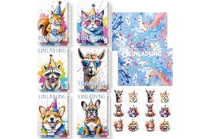 Hpbaggy Einladungskarten Kindergeburtstag,12 Tier Einladungskarten+12 Umschläge+12 Tier Aufkleber,einladungskarten Geburtstag Junge Madchen,Partyeinladungen Einladungen Kinder