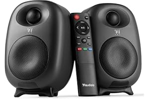 Audizio RS60 - Paire d’Enceintes HiFi Bibliothèque 120 W Noir | Enceintes Actives/Passives BT sans Fil, RCA & AUX | Son Clair, Design Moderne