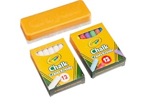 CRAYOLA - Set 24 Gessi Bianchi e Colorati per Lavagna Nera con Cancellino, per Scuola e Casa, 98268