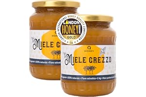 Q HONEY Miele grezzo puro 1kg Miele naturale non pastorizzato non filtrato non riscaldato Miele di bosco Miele di fiori selvatici Confezione da 2