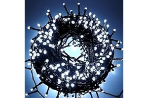 Luccika Catena Luminosa LED Tutti Flash, Cavo Verde 4m, IP44 Interno/Esterno, 31V con Timer, Luci Decorative Natalizie per Giardino e Feste (Bianco Ghiaccio, 25M 500LED)