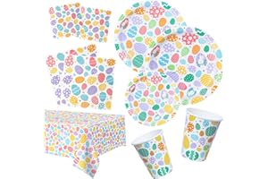 BFB Set di Piatti Tovaglioli e Bicchieri di carta di Pasqua 81 pezzi con Tovaglie, Piatti da festa usa e getta Tovaglioli e Bicchieri carta