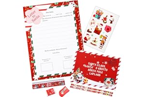 Clabby Dianelhall Set de 4 Lettre au Père Noël, Lettre de Dear Santa Letter to Santa, Enveloppes de Noël Feuille d'Autocollant de Noël Ensemble de Fournitures de Papeterie de Noël pour Enfant