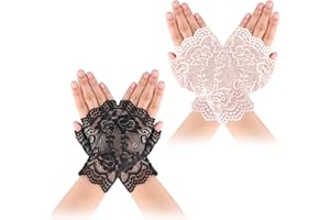 Yolev 2 Pares Guantes de Encaje para Mujer Guantes Cortos sin Dedos Guantes Elegantes Vintage para Fiesta de té de Opera Accesorios para Disfraces de Boda y Fiesta de té para Mujeres y Niñas
