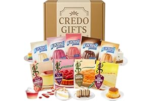 CREDO GIFTS Dessert Mix Gift Set Hamper With Blancmange Mixes, Strawberry, Raspberry, Chocolate, Vanilla and Butterscotch and Red & Orange Quick Jelly, Carmelle Mix, Egg Custard Mix | Family Baking Pudding Set