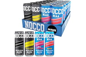 NOCCO BCAA - Bebida Energética con 180mg Cafeína, 3000 mg BCAA, Sin Azúcar, Sin Carbohidratos, Enriquecida con Vitaminas - 24 x 330ml inkl. Pfand (Mix Sabores)